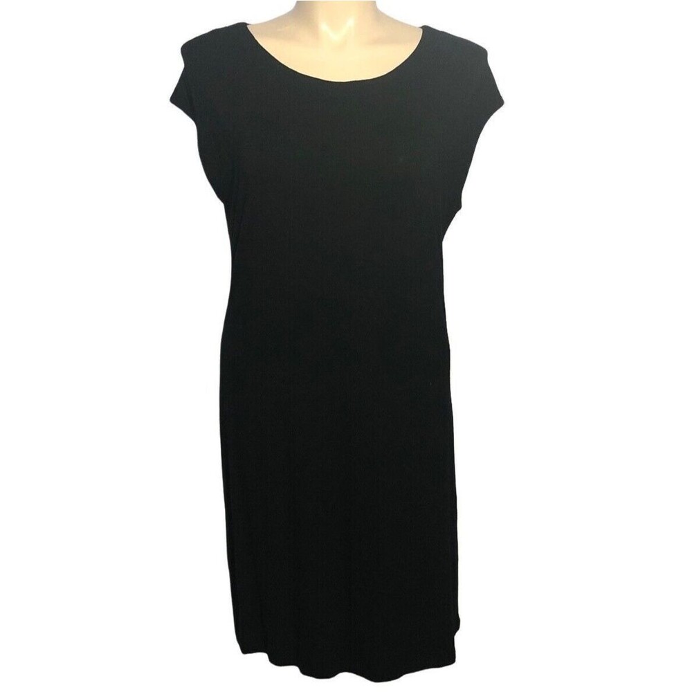 Chicos Dress 2 US LARGE Black Sleeveless Pullover Round Stretch Knee Length Work